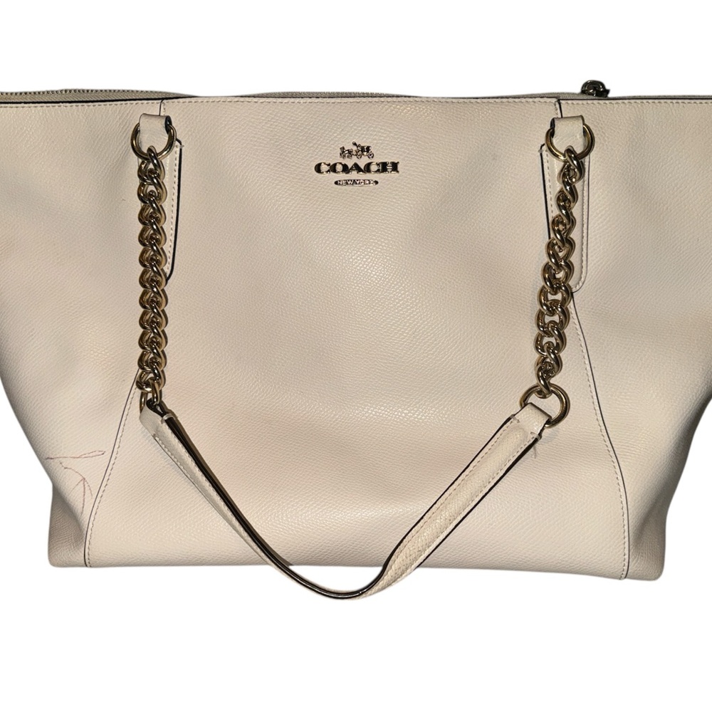 Coach Off-White Leather Tote with Chain Straps